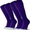 FITRELL 2 Pack Baseball Soccer Softball Socks for Kids Youth Men & Women Over-the-Calf Knee High Socks, nfl, Purple, Small