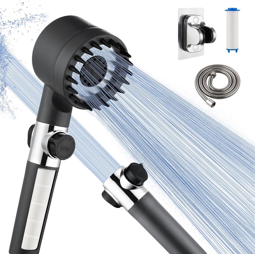 Shower Head with Filters for Hard Water, Handheld Shower Head with Off Switch, Detachable Filtered Showerhead with Hose for RV Camper (Gun Grey)