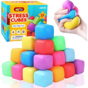 DIYDEC 24 Pcs Stress Cube Toys 8 Colors Slow Rising Stress Balls for Kids Classroom Prizes Goodie Bags Squeeze Stretch Fidget Balls for Party Favors Adults Stress Relief