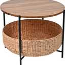 happimess SAT2000A Carly 24.21" Modern Coastal Round Acacia Wood/Water Hyacinth Coffee Table with Storage Basket, Table for Living Room and Bedroom, Natural/Black