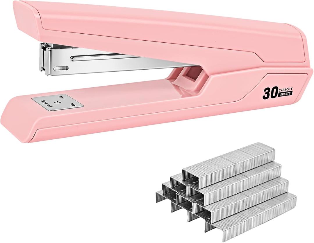 Metal Stapler with 830 Staples, Office Stapler, Staplers for Desk, 30 Sheet Capacity, Non-Slip, Pink