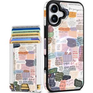 Shorogyt for iPhone 16 Wallet Case - Fits 5 Cards, Compatible with Magsafe Detachable Magnetic Credit Card Holder Leather Cardholder Cute Phone Cover Women Girls for Apple 16, Collage