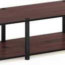 Furinno Just No Tools Dark Cherry Mid Television Stand with Black Tube (Mid 31.5"(W)x10.9"(H)x15.6"(D))