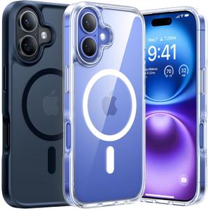 TORRAS Stronger Magnetic Shockproof for iPhone 16 Case, Fit for MagSafe, Never Yellow, 4X Military Grade Drop Protection, Protective Hard Back Plastic Slim Phone Case for iPhone 16 6.1 inch, Clear