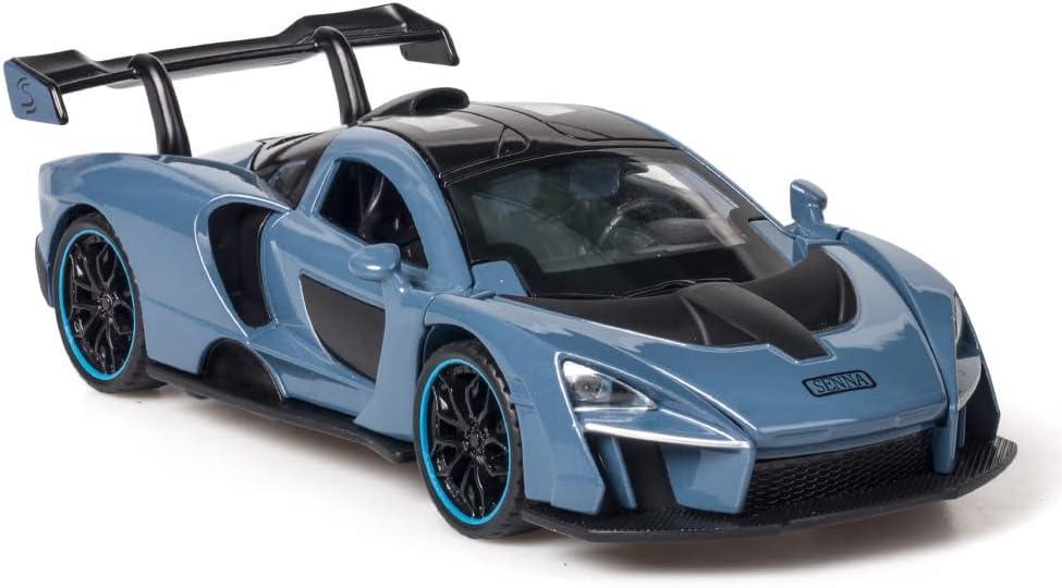 Alloy Collectible Blue McLaren Senna Toy Vehicle Pull Back DieCast Car Model with Lights and Sound