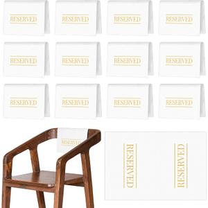 Buryeah Reserved Chair Signs Church Pew Reserved Sign Seating Placeholder with Printed Words for Weddings Parties Celebrations Receptions Church or Event, White, Gold, 12 Pcs 