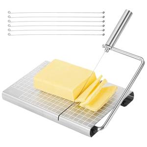 Cheese Slicer with 6 Wires, Stainless Steel Cheese Cutter with Scale, Block Cutting Board, Charcuterie Slicer