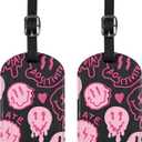 2 Pack Luggage Tag Luggage Tags PU Leather Suitcase Tags Aesthetic Cute Funny Preppy Travel Bag Labels for Women Girls-Black Pink