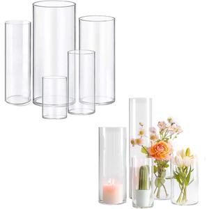 5pcs Glass Vase Cylinder Vases for Centerpieces Small Flower Glass Clear Vases Home Decor Centerpiece Table Flower Vase Decorations for Wedding DecorationHoliday Mixed Sizes Tall (5Pack-4+6+7.5+8+10Inches)