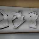 Easter Bunny Figurines, 3PCS White Resin Rabbit Decor with Hand-Carved Texture, Cute Easter Bunnies Collectables for Home Spring Tabletop Centerpiece, Tiered Tray, Shelf (White)
