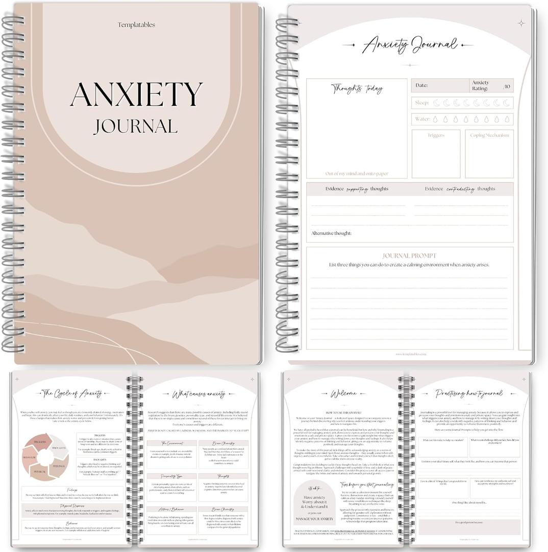 Anxiety Relief Workbook & CBT Therapy Notebook - Guided Prompts, Mental Health Wellness Journal - A5 (Lux)
