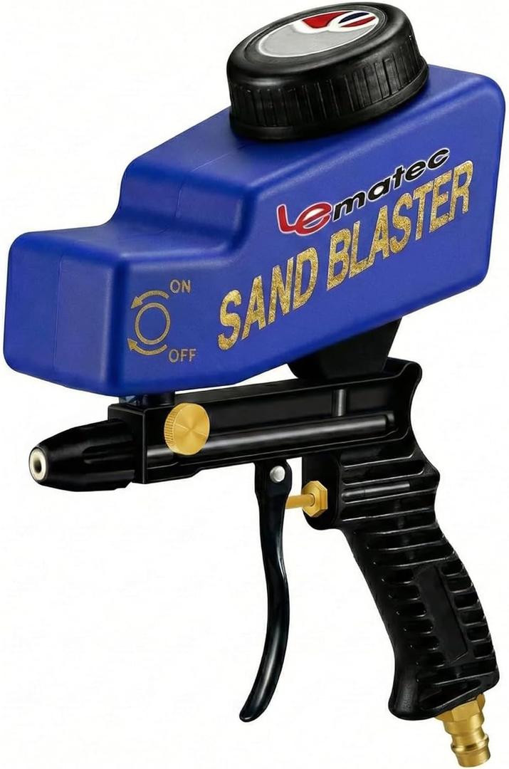 Portable Sand Blaster Gun Kit for Rust Removal, Glass Etching, & spot blasting - Requires 150PSI Air Compressor 4+ CFM for Detail Work & Small Projects - Ceramic Nozzle Blue