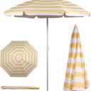 PICNIC TIME 5.5 Ft Portable Beach Umbrella, Lightweight UV Protection Sunshade with Tilt Pole & Carry Bag, Outdoor Canopy Umbrella for Beach, Sand, Pool, Patio, Camping, Travel, or Backyard Shade, (Yellow Cabana Stripe)