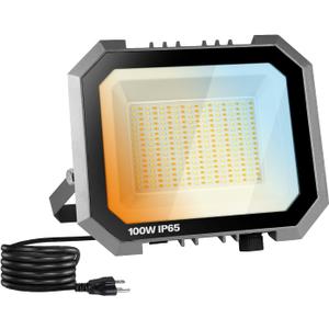 1 Pack LED Flood Lights Outdoor, 3CCT 3000/4000/6000K Selectable 100W 10000LM Floodlight Outside Work Light with 5.9FT Plug, IP65 Waterproof LED Flood Light for Garage, Yard, Lawn, Garden