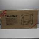 Bestier 20-29 Gallon Fish Tank Stand with Power Outlets, Metal Long Aquarium Stand with Storage Cabinet, 31x15 Reptile Terrarium Stand with Horizontal Gold Line, Stainless Hooks, 350 Lbs(White)