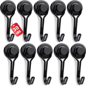 E BAVITE Swivel Swing Black Magnetic Hooks, 30lbs Strong Neodymium Magnet Hook with Epoxy Coating for Refrigerator, Cruise,BBQ Grill Tools, 2.36in in Length, Pack of 10