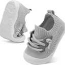 BARERUN Baby Shoes Baby First Walking Shoes Infant Sneakers Wide Toe Box Slip on Shoes Soft Sole Baby Boys Girls Crib Shoes Toddler Breathable Lightweight House Sock Shoes (Gray)