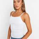 Trendy Queen Womens Adjustable Camisole Sleeveless Square Neck Spaghetti Strap Tank Tops Basic Shirt (White, XS)