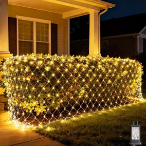 LitHome 200 LED Net Lights Outdoor, 8 Modes Connectable Christmas Net Lights, 10 x 10FT Christmas Mesh Light with Timer, Warm White Mesh Light Plug in Waterproof for Bushes, Xmas, Garden, Yard Decor