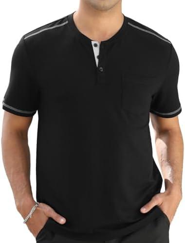INCERUN Mens Plain Henley Shirts Short Sleeve Casual Button T Shirts Basic Tee Shirts Summer T-Shirts, (3XL), Black