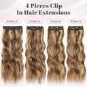 ALXNAN Clip in Long Wavy Hair Extension 24 Inch Chocolate Brown to Honey Blonde Hair Extensions 4PCS Thick Hairpieces Fiber Double Weft Hair for Women