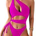 Sexy One Piece Swimsuit for Women,Cut Out Keyhole High Cut Cheeky Monokini,Pool Party Beach Wear Vacation (Small, Neon Pink)