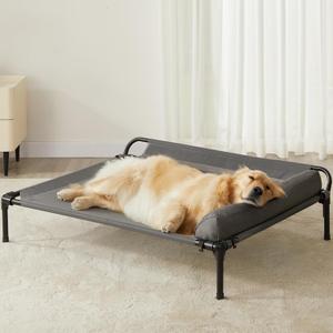 Cooling Elevated Dog Beds, Outdoor Raised Dog Bed for Large Pet, Elevated Outdoor Pet Cot, Durable Breathable Teslin Mesh with Slope Headrest, Chew Proof Portable Pet Bed for Indoor and Outdoor Use (41 x 35 Inch, Grey)