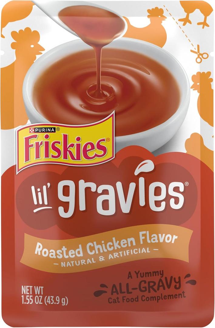 Purina Friskies Lil' Gravies Roasted Chicken Flavor Cat Food Lickable Cat Treats - (Pack of 16) 1.55 oz. Pouches (EXP 11/30/26)