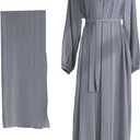 Women's Muslim Dress Two Pieces Set Islamic Prayer Abaya Modest Solid Color Muslim Outfits (Medium, Gray Abaya and Gray Hijab)