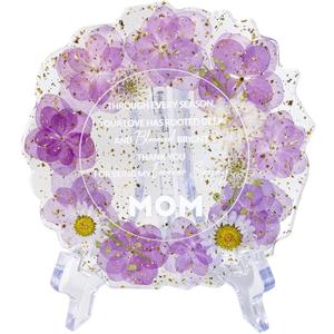 Gift for Mom Resin Floral Keepsake Plate Decor with Pressed Real Flowers (Purple & White) Mom Birthday Gifts, Unique Handmade Keepsake for Women