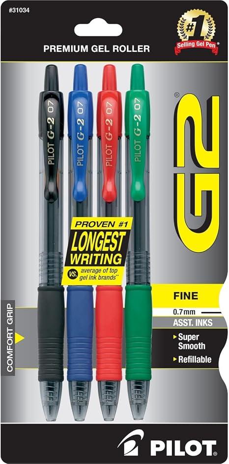 Pilot G2 Retractable Premium Gel Ink Roller Ball Pens, Fine Point, 4-Pack