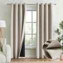 Natural Beige 100% Blackout Curtains for Bedroom, Thermal Insulated Linen Look Grommet Window Curtain Drapes with Black Layer for Living Room, 52 x 96 Inch Length, 2 Panels