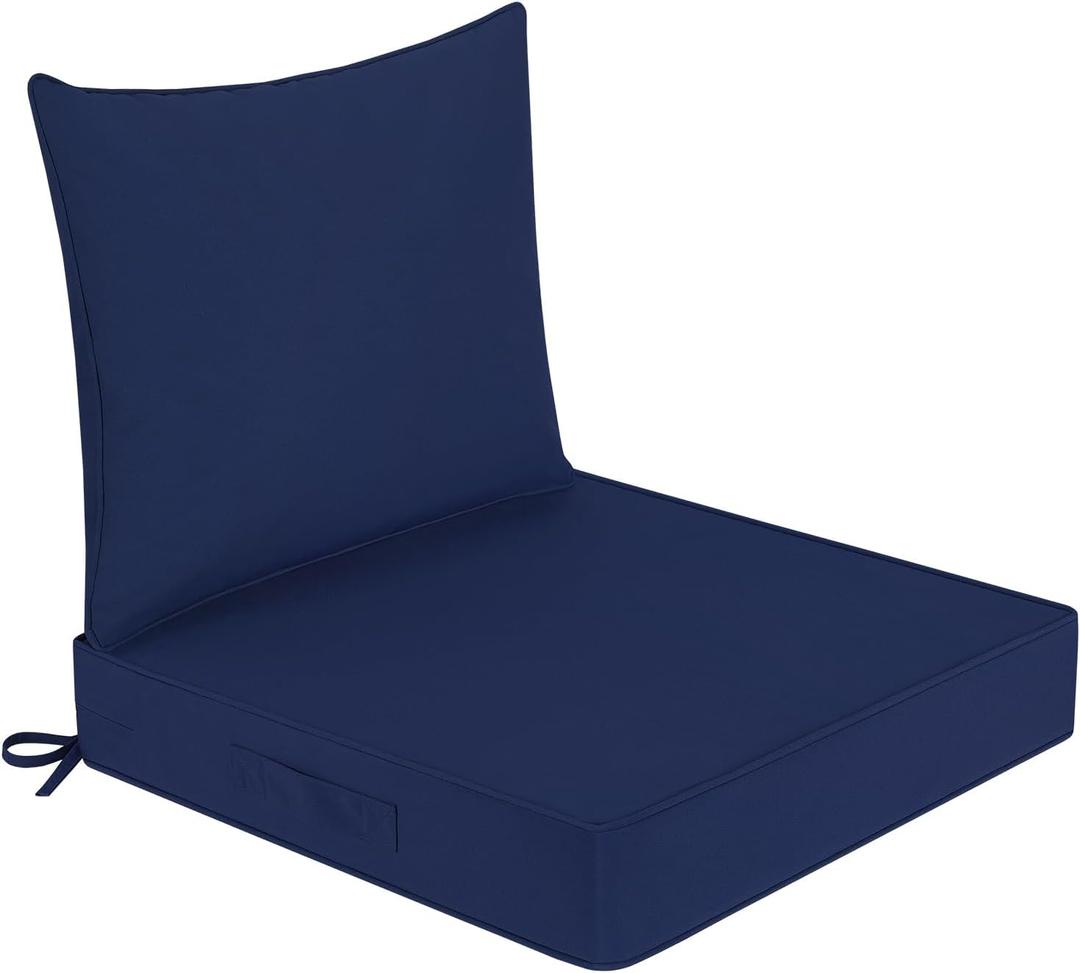 downluxe Outdoor Chair Cushions 24x24 with Removable Cover, Waterproof Patio Furniture Cushions, Deep Seat Cushions for Outdoor Furniture with Backrest for Sofa, Couch and Patio Chairs, Navy