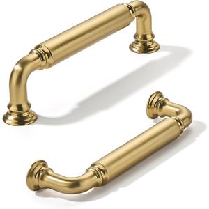 khtumeware 10-Pack Brushed Brass Heavy-Duty Solid Cabinet Pulls, 4 Inch (102mm) Hole Center, Satin Gold Drawer Pulls, Cabinet Hardware, Suitable for Kitchen Cabinets, Bathrooms and Dressers