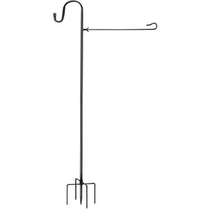 Large flag pole holder for outside house,Akeydeco house Flag Pole 1 Pack 60 Inch for 28 x 40 Flags with Shepherds Hooks for Outdoor Bird Feeder Pole with 5 Prongs Base(Without Solar Lights Flag)