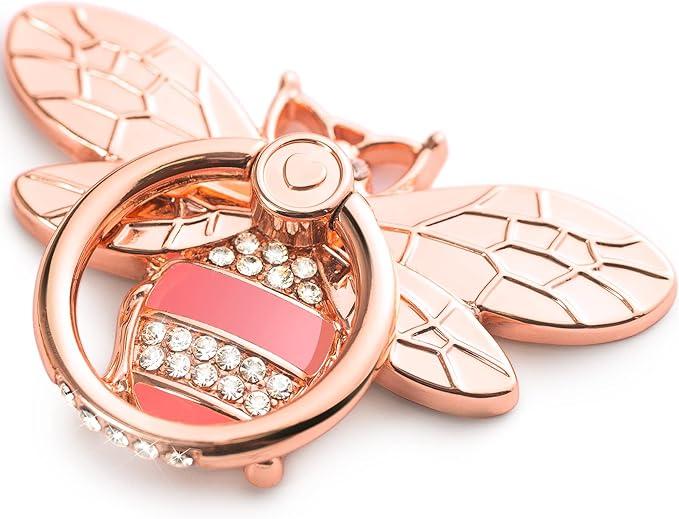 Allengel Cute Bee Phone Ring Grip Holder, Bling Phone Ring Holder Finger Kickstand Grip Compatible with iPhone and Android Phone Cases (Rosegold)