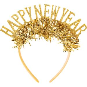AIUPUOC 2026 Happy New Year Headband Glitter Silver Happy New Year Eve Hair Accessories for Women Adult (Gold)
