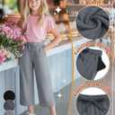 LessonZoo 3 Pack Girls Capri Pants Kids Wide Leg Sweatpants Casual Elastic Waist Drawstring Summer with Pockets 5-16Y(5-6 Years,Light Mottled Gray, Dark Mottled Gray, Black)