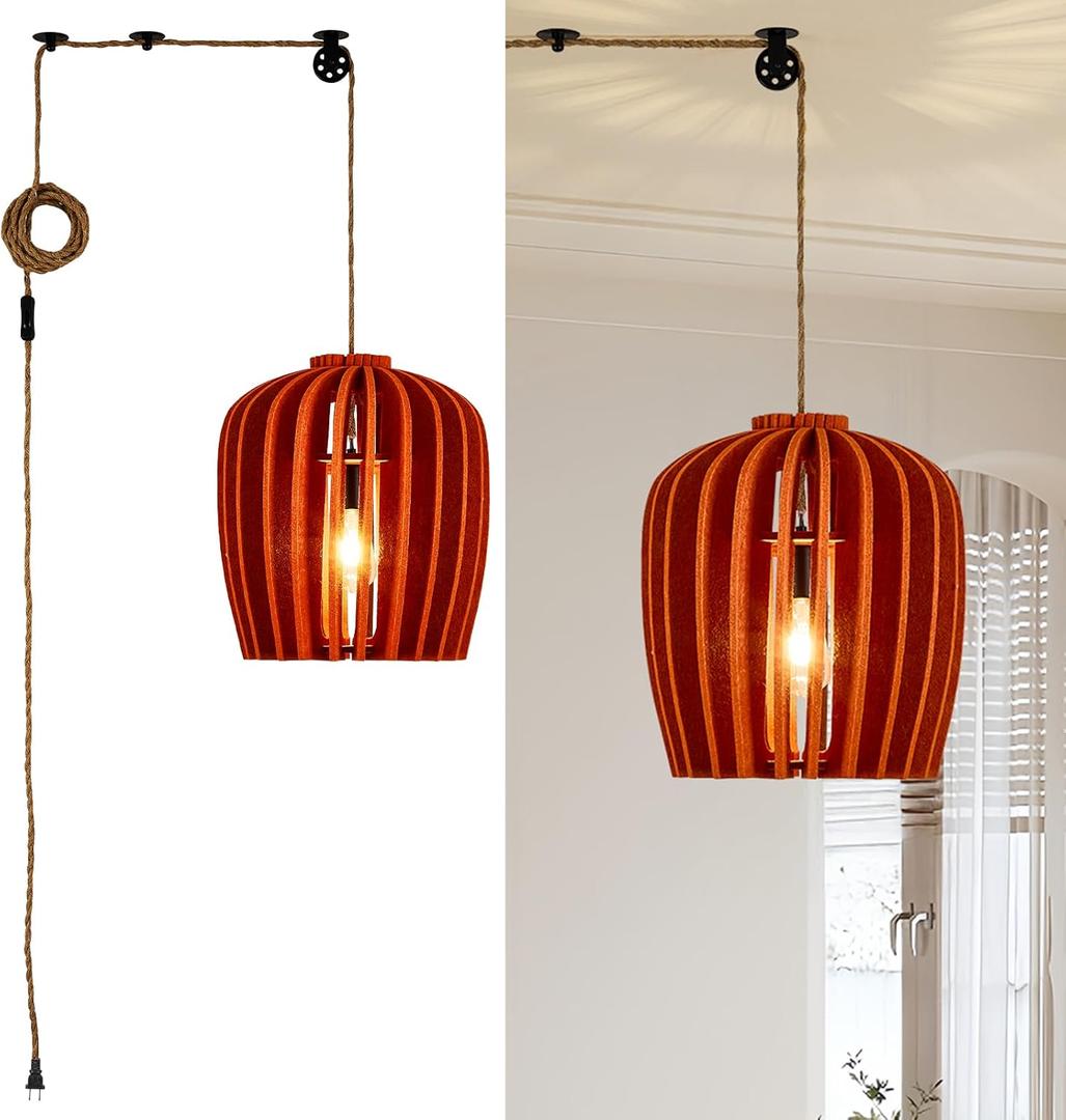 SEABLE Modern Boho Pendant Lights, Plug in Hanging Light, DIY Hanging Lights with Plug in Cord, Suitable for Dining Room,Reading Corner,Children's Room,Kitchen Island Orange,D14.5"*15.7",1Pack