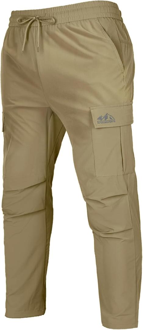 Men's Track Pants Outdoor Athletic Running Casual Joggers Pants with Zipper Pockets Lightweight Quick Dry (XX-Large, Khaki)