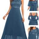 BeryLove Summer Formal Wedding Guest Prom Dresses Sequin Cocktail Evening Lace Elegant Mother of The Bride Dress (Blue, XL)
