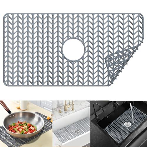 JOOKKI Sink Protectors for Kitchen Sink 12" 13" 16" 18" 19" 24" 26" 28" 29" 30",Silicone Kitchen Sink mats Protector for Bottom of Farmhouse(29.7"x15.5" Center)