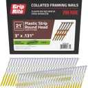 Grip-Rite 21 Degree Framing Nails - Exterior Galvanized Nails for Wood-To-Wood Framing Projects - Plastic Strip Collated Fastener - Round Head - Smooth Shank - 3" x .131" - 4000 Count - GR033HG
