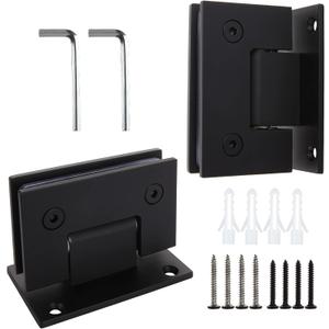 2Pack Glass Shower Door Hinges, 90 Degree Shower Hinges Replacement Parts with Mounting Hardware, Stainless Steel Bathroom Gate Clamp for 3/8 to 1/2Glass, Black