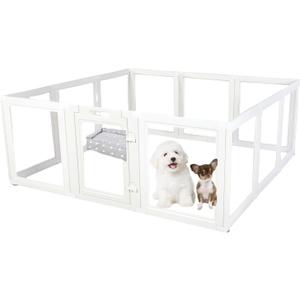EVERFRONT Clear Acrylic Plastic Dog Playpen - Clear Dog Play Pen - Easy Assemble Acrylic Dog Playpen - Puppy Playpen, Cat Playpen, Small Animal Playpen, Dog Play Pen Indoors (White, 23.6" H, 12PCS)