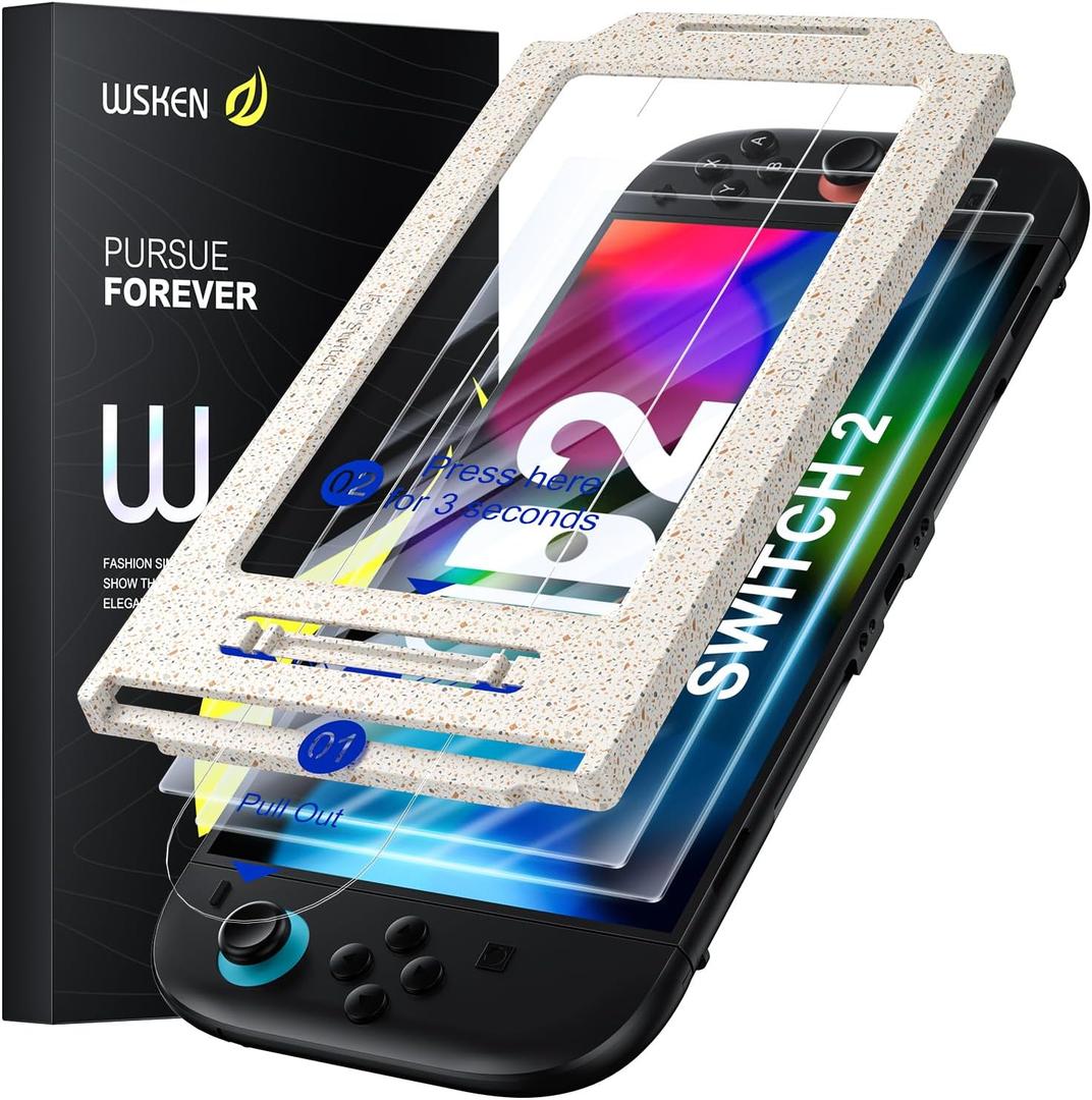 WSKEN for Nintendo Switch 2 Screen Protector - Shatterproof Tempered Glass with Auto-Dust Removal, Zero Bubbles Auto-Alignment, Anti-Scratch Glass Film for Switch 2 (2025) Accessories, 2 PCS