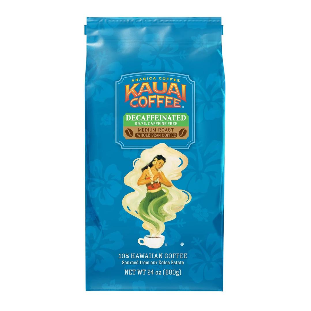 Kauai Coffee Whole Bean Coffee - Decaf, 24 oz Bag (EXP 07/15/27)