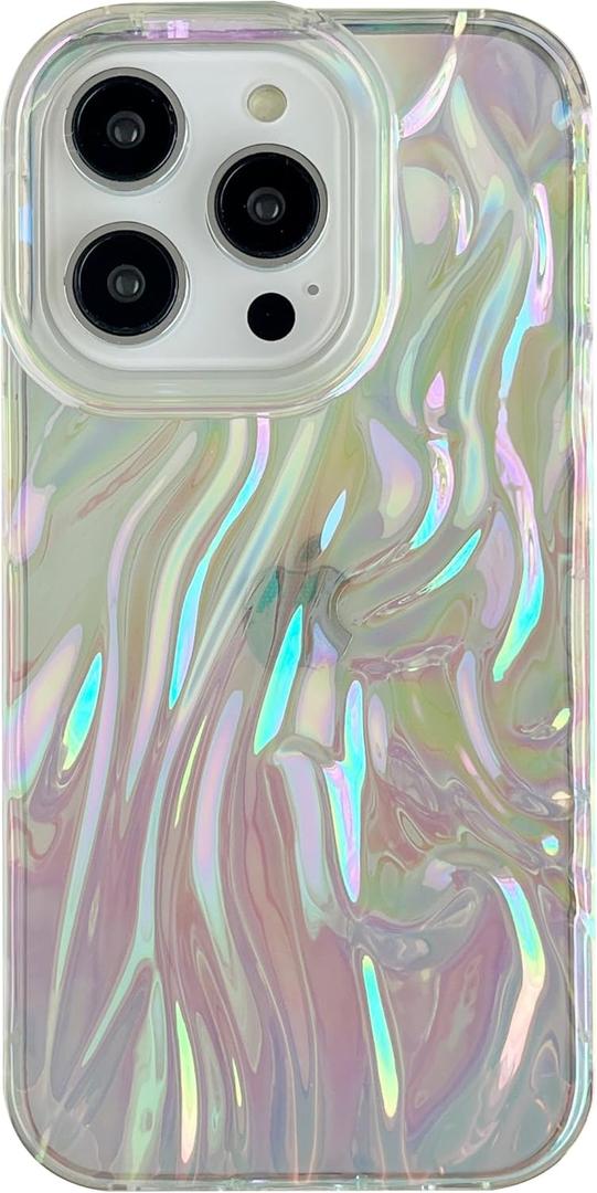 Caseative for iPhone 14 Pro Case,Pleated Water Ripple Chrome Wave Pattern Soft Phone Case (Clear)