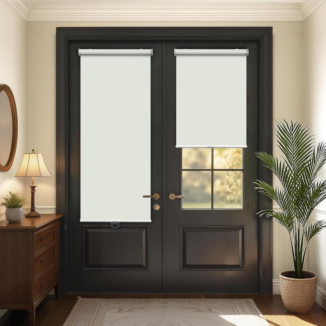 LazBlinds Cordless Roller Shades for French Doors, No Drill French Door Blinds for Privacy, Blackout Roll Up Shades for Front Door Sidelight Glass Door Patio, 27 5/8" W x 72" H, Cream