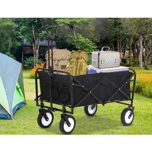 Collapsible Folding Wagon Garden Cart with All Terrain Activities Wheel, 150 Pound Capacity Utility Cart Heavy Duty Foldable Beach Wagon Grocery Cart for Beach Park Camping Shopping (Black)
